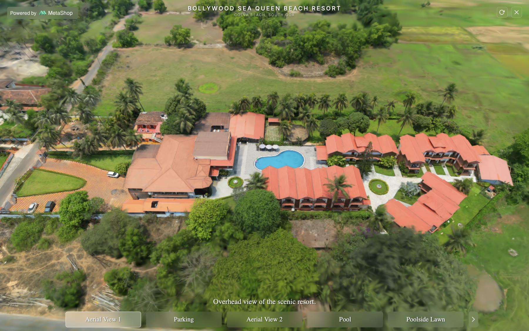 MetaShop spatial reconstruction of Bollywood Sea Queen Beach Resort in Goa